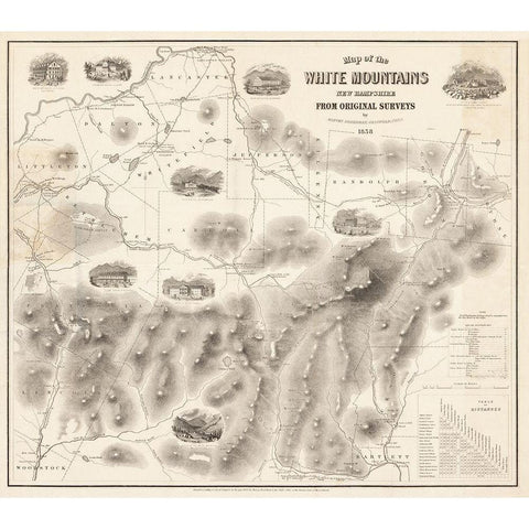 White Mountains New Hampshire -Boardman 1858 Gold Ornate Wood Framed Art Print with Double Matting by Boardman