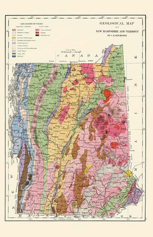 New Hampshire, Vermont Geological - Hitchcock 1877 Black Ornate Wood Framed Art Print with Double Matting by Hitchcock