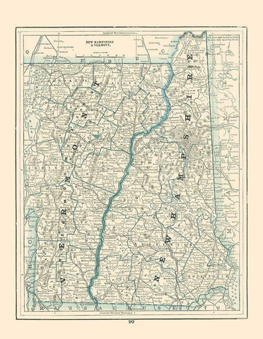 New Hampshire, Vermont - Rathbun 1893 Black Ornate Wood Framed Art Print with Double Matting by Rathbun