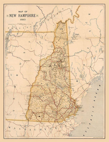New Hampshire -1890 Black Ornate Wood Framed Art Print with Double Matting by Unknown