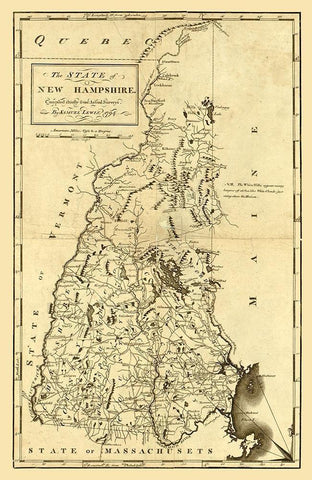 New Hampshire - Lewis 1794 Black Ornate Wood Framed Art Print with Double Matting by Lewis