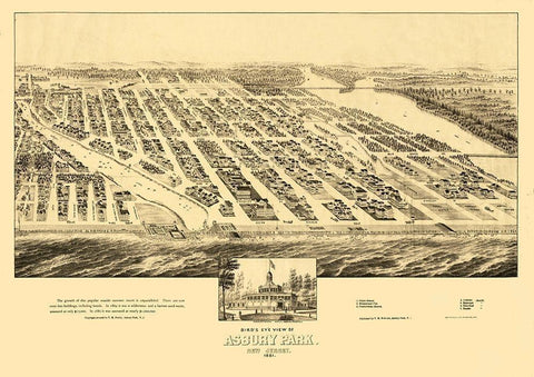 Asbury Park New Jersey - Fowler 1881 Black Ornate Wood Framed Art Print with Double Matting by Fowler