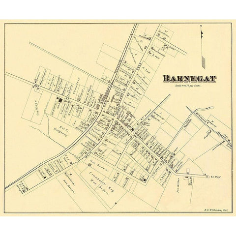 Barnegat New Jersey Landowner - Woolman 1878 Black Modern Wood Framed Art Print with Double Matting by Woolman