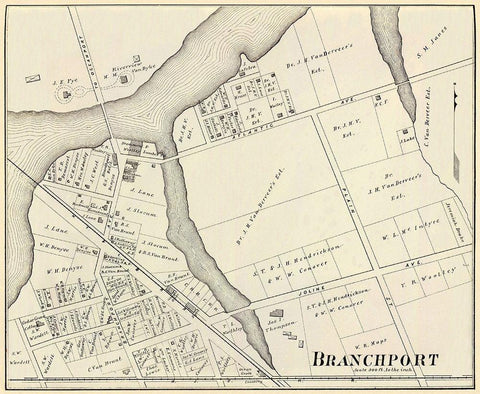 Branchport New Jersey Landowner - Woolman 1878 Black Ornate Wood Framed Art Print with Double Matting by Woolman