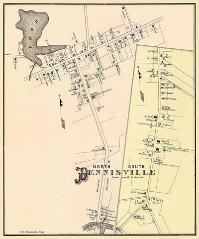 Dennisville, North, South New Jersey Landowner Black Ornate Wood Framed Art Print with Double Matting by Woolman