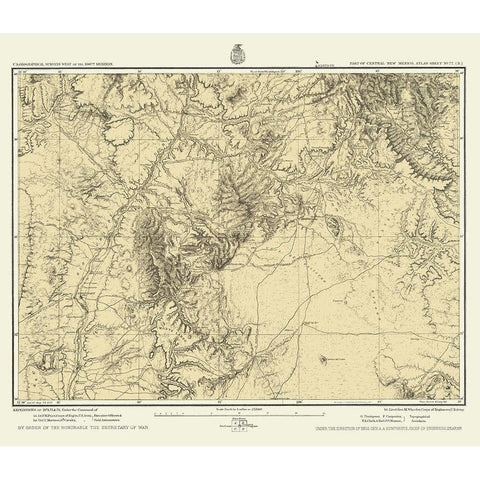 New Mexico Central New Mexico Sheet - US Army 1877 Gold Ornate Wood Framed Art Print with Double Matting by US Army