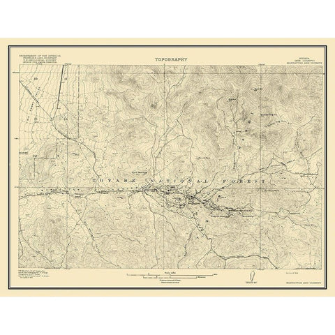 Manhattan Vicinity Nevada - USGS 1916 Gold Ornate Wood Framed Art Print with Double Matting by USGS