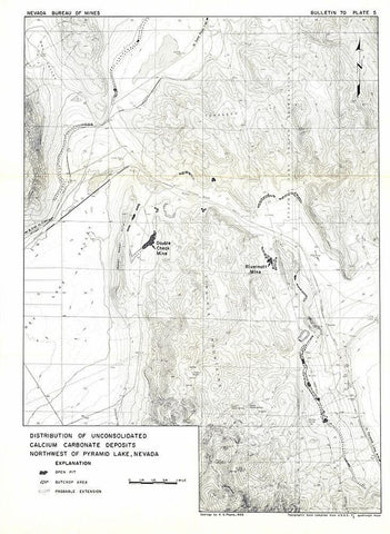 Lake Pyramid Calcium Nevada Mines - USGS 1966 Black Ornate Wood Framed Art Print with Double Matting by USGS
