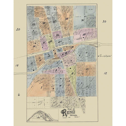 Reno Nevada - 1927 White Modern Wood Framed Art Print by Unknown
