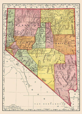 Nevada - Rand McNally 1893 Black Ornate Wood Framed Art Print with Double Matting by Rand McNally
