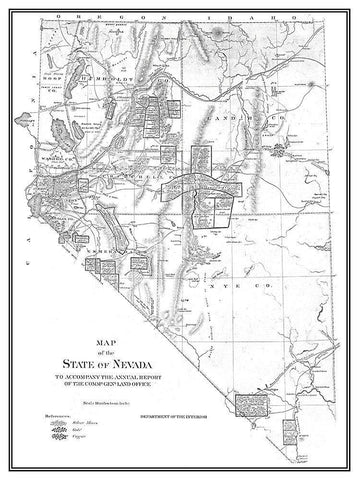 Nevada - Dept of Interior 1866 Black Ornate Wood Framed Art Print with Double Matting by DOI