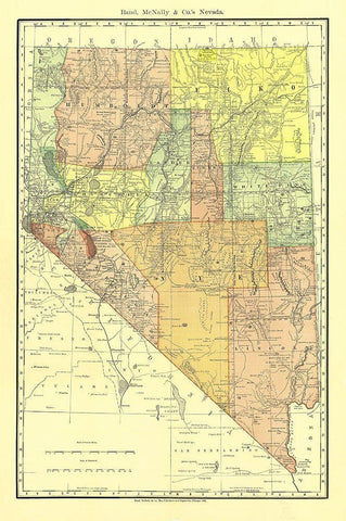 Nevada - Rand McNally 1893 Black Ornate Wood Framed Art Print with Double Matting by Rand McNally