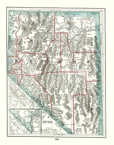 Nevada - Rathbun 1893 Black Ornate Wood Framed Art Print with Double Matting by Rathbun