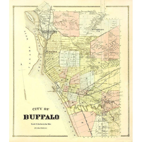 Buffalo New York Landowner - Stone 1866 Black Modern Wood Framed Art Print with Double Matting by Stone