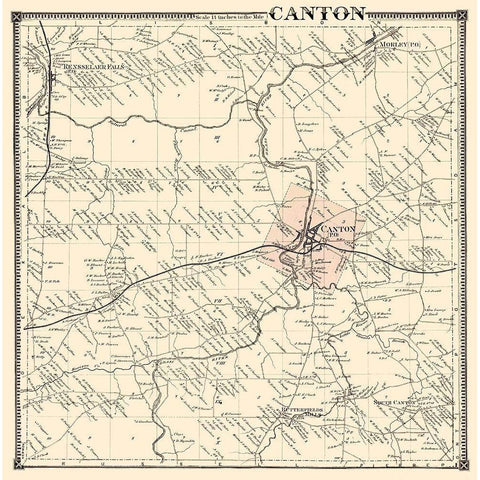 Canton New York Landowner - Stone 1865 Gold Ornate Wood Framed Art Print with Double Matting by Stone