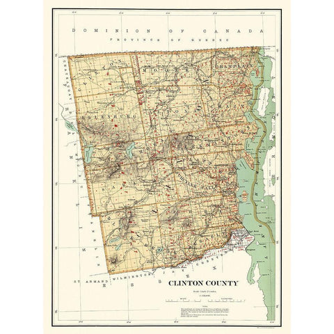 Clinton New York Landowner - Bien 1895 Gold Ornate Wood Framed Art Print with Double Matting by Bien