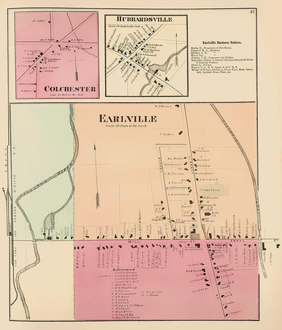 Earlville New York Landowner - Whitman 1875 Black Ornate Wood Framed Art Print with Double Matting by Whitman