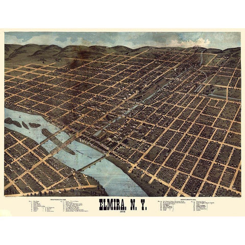 Elmira New York - Bailey 1873 Black Modern Wood Framed Art Print with Double Matting by Bailey