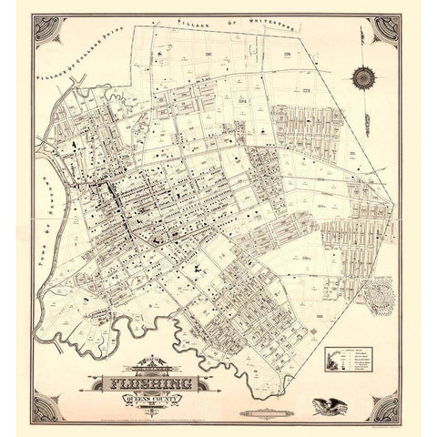 Flushing New York - Roullier 1894 Gold Ornate Wood Framed Art Print with Double Matting by Roullier