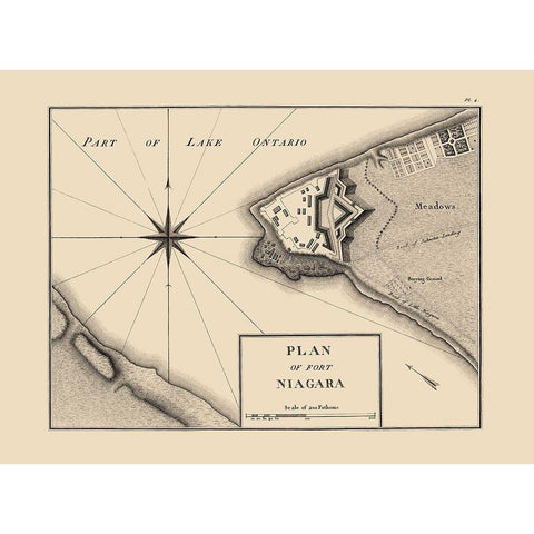 Fort Niagara New York Plan - Collot 1796 Gold Ornate Wood Framed Art Print with Double Matting by Collot