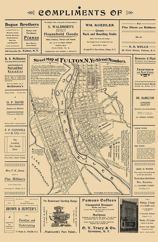 Fulton New York - Worden 1903 Black Ornate Wood Framed Art Print with Double Matting by Worden