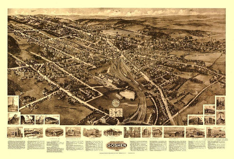 Goshen New York - Fowler 1922 Black Ornate Wood Framed Art Print with Double Matting by Fowler