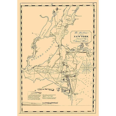 New York Harbor - Blunt 1827 Black Modern Wood Framed Art Print with Double Matting by Blunt