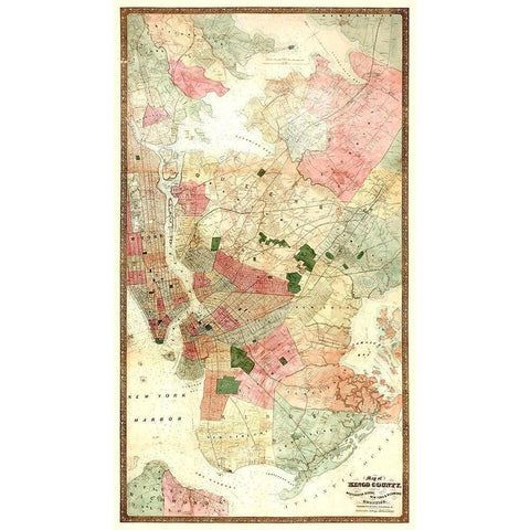 Kings New York Landowner - Dripps 1890 Black Modern Wood Framed Art Print with Double Matting by Dripps