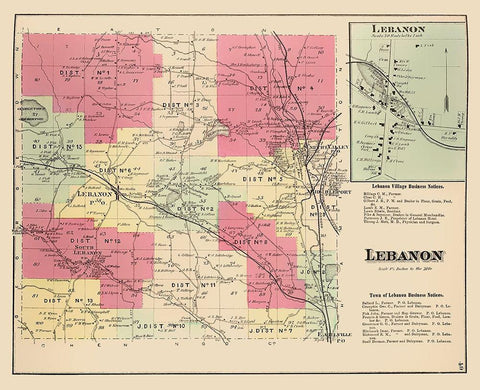 Lebanon New York Landowner - Whitman 1875 Black Ornate Wood Framed Art Print with Double Matting by Whitman