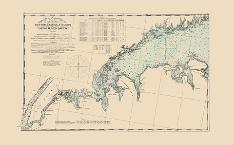 Long Island Sound, New York to Norwalk - Hurd 1893 Black Ornate Wood Framed Art Print with Double Matting by Hurd