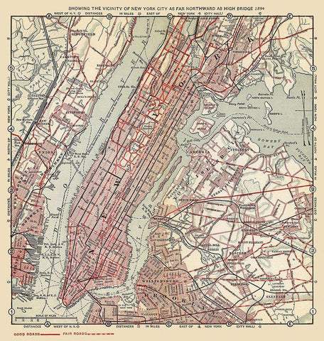 New York City Northward to High Bridge - 1894 Black Ornate Wood Framed Art Print with Double Matting by Unknown