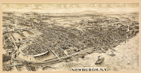 Newburgh New York -1900 Black Ornate Wood Framed Art Print with Double Matting by Unknown