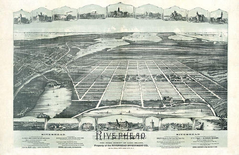 Riverhead New York -1890 Black Ornate Wood Framed Art Print with Double Matting by Unknown