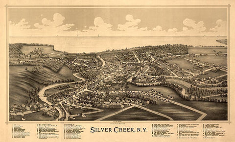 Silver Creek New York -Burleigh 1892 Black Ornate Wood Framed Art Print with Double Matting by Burleigh