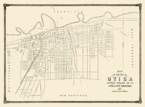 Utica New York - Francis 1875 Black Ornate Wood Framed Art Print with Double Matting by Francis