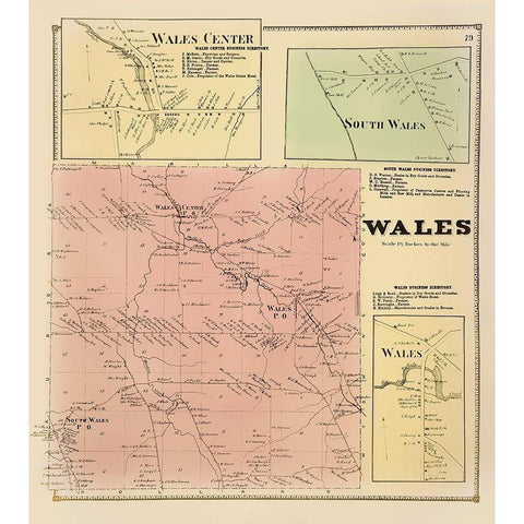 Wales New York Landowner - Stone 1866 Black Modern Wood Framed Art Print by Stone