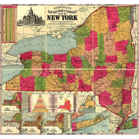 New York Railroads and Townships - Bridgman 1896 White Modern Wood Framed Art Print by Bridgman