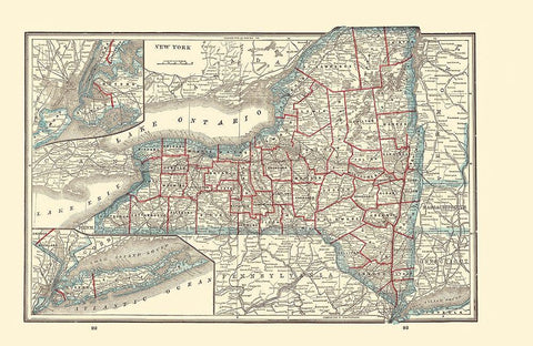 New York - Rathbun 1893 Black Ornate Wood Framed Art Print with Double Matting by Rathbun