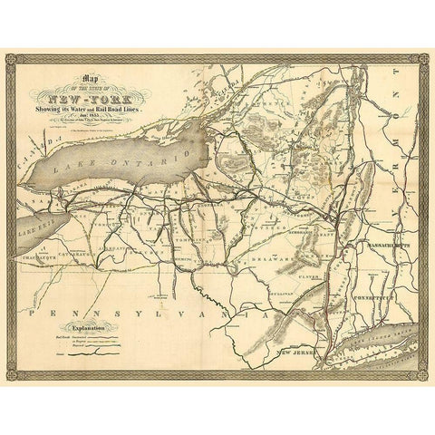 New York Railroads- Clark 1855 Black Modern Wood Framed Art Print by Clark