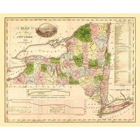 New York - Andrus 1833 Black Modern Wood Framed Art Print with Double Matting by Andrus
