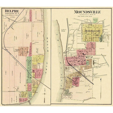 Belpre, Moundsville Ohio Landowner - Hayes 1877 Black Modern Wood Framed Art Print by Hayes