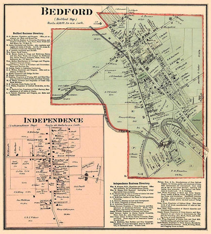 Bedford, Independence Ohio Landowner - Titus 1874 Black Ornate Wood Framed Art Print with Double Matting by Titus