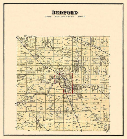 Bedford Ohio Landowner - Titus 1874 Black Ornate Wood Framed Art Print with Double Matting by Titus