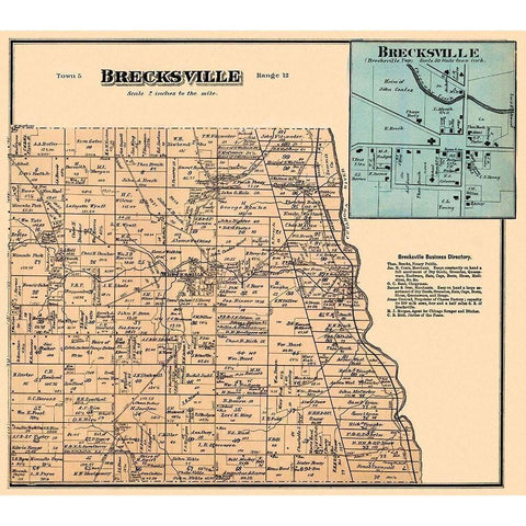 Brecksville Ohio Landowner - Titus 1874- 26 x 23 Gold Ornate Wood Framed Art Print with Double Matting by Titus