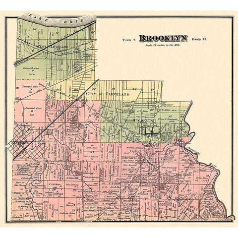 Brooklyn Ohio Landowner - Titus 1876 Gold Ornate Wood Framed Art Print with Double Matting by Titus