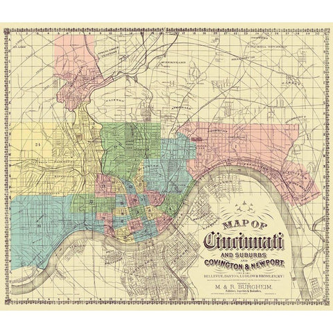 Cincinnati, Suburbs Ohio - Burgheim 1870 Black Modern Wood Framed Art Print by Burgheim