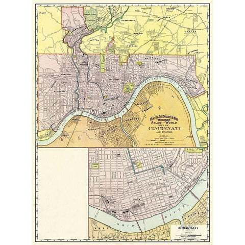 Cincinatti Ohio - Rand McNally 1897 Gold Ornate Wood Framed Art Print with Double Matting by Rand McNally