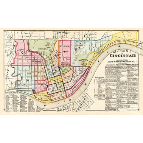Cincinnati, Outline Ohio Outline - Titus 1869 White Modern Wood Framed Art Print by Titus