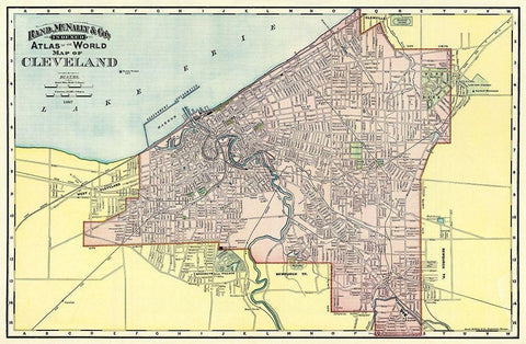 Cleveland Ohio - Rand McNally 1897 Black Ornate Wood Framed Art Print with Double Matting by Rand McNally