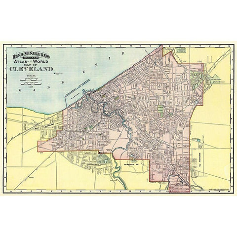 Cleveland Ohio - Rand McNally 1897 Gold Ornate Wood Framed Art Print with Double Matting by Rand McNally
